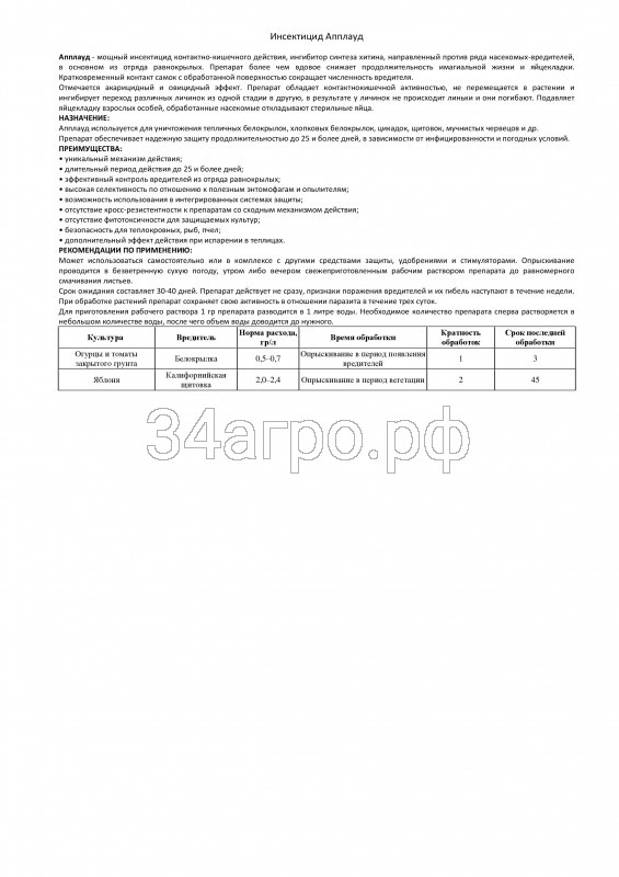 Инсектицид Апплауд 0,5 кг